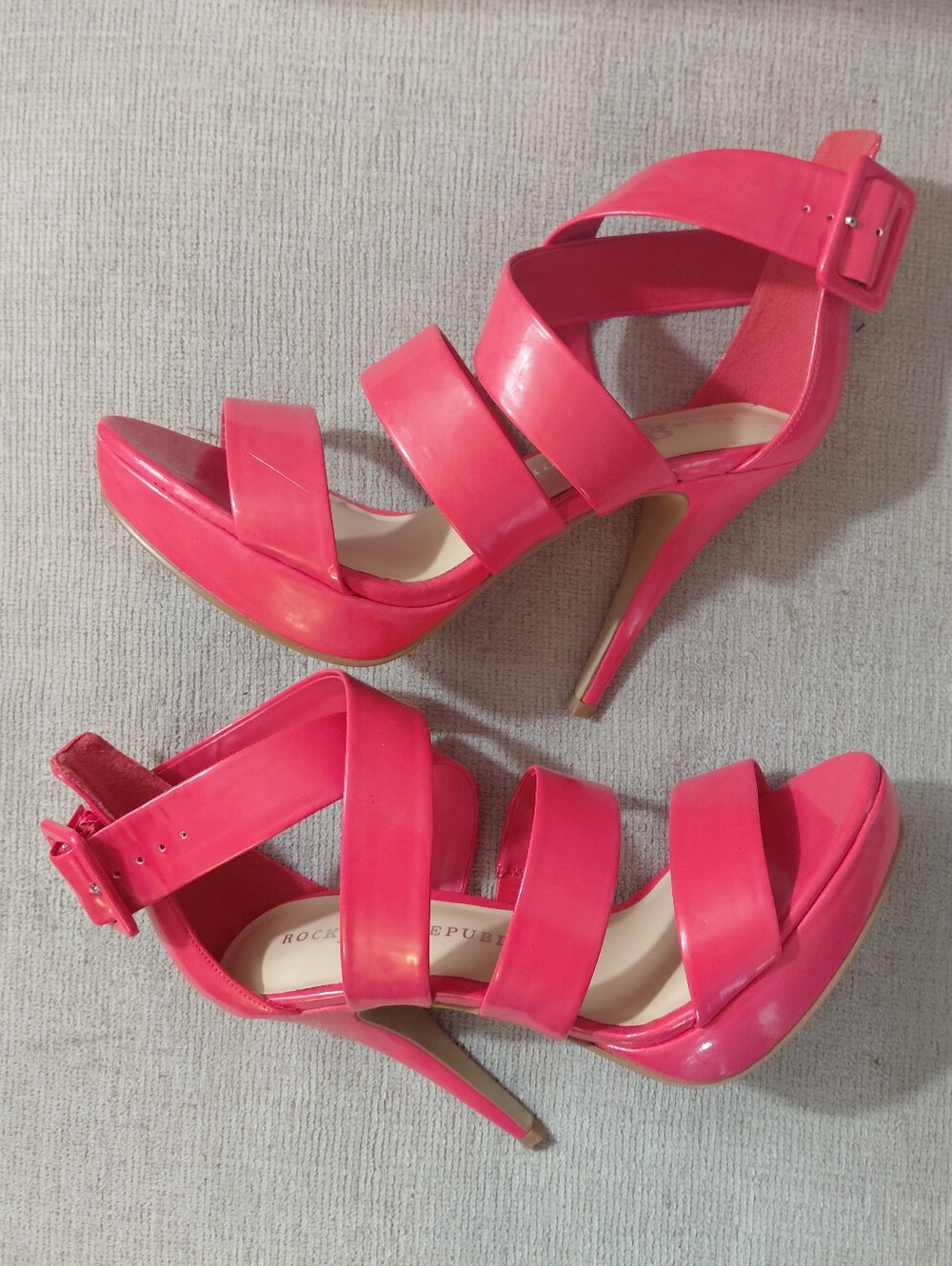 Rock & Republic Hot Pink Patent Strappy Platform Stiletto Sandals Size 8 M
